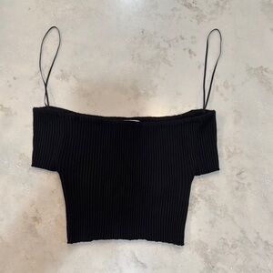 Ambiance Black Off-Shoulder Ribbed Top